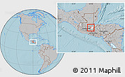 Gray Location Map of Teculutan, highlighted parent region, hill shading