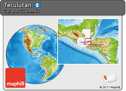 Physical Location Map of Teculutan, highlighted country, highlighted parent region