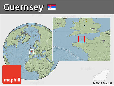 Blank Location Map of Guernsey, savanna style outside, hill shading outside