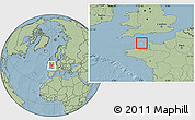 Blank Location Map of Guernsey, savanna style outside, hill shading outside