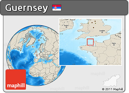 Blank Location Map of Guernsey, shaded relief outside