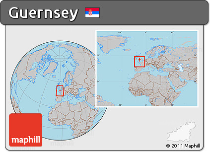 Gray Location Map of Guernsey, within the entire continent