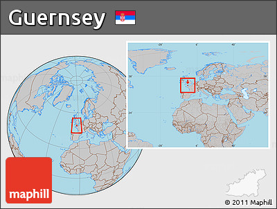 Gray Location Map of Guernsey, within the entire continent