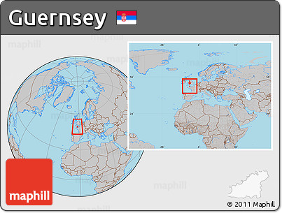 Gray Location Map of Guernsey, within the entire continent