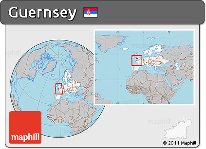 Gray Location Map of Guernsey, highlighted continent, within the entire continent