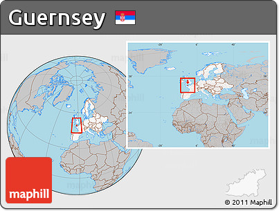 Gray Location Map of Guernsey, highlighted continent, within the entire continent