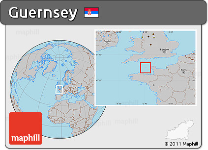 Gray Location Map of Guernsey, hill shading inside