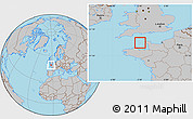 Gray Location Map of Guernsey, hill shading inside
