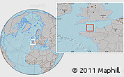 Gray Location Map of Guernsey, hill shading outside