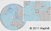 Gray Location Map of Guernsey, hill shading