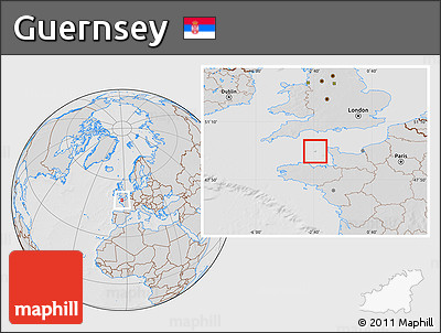 Gray Location Map of Guernsey, lighten, desaturated, hill shading