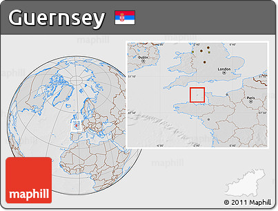 Gray Location Map of Guernsey, lighten, desaturated, hill shading