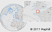 Gray Location Map of Guernsey, lighten, desaturated, hill shading