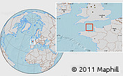 Gray Location Map of Guernsey, lighten, desaturated, land only, hill shading