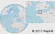 Gray Location Map of Guernsey, lighten, land only, hill shading