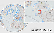 Gray Location Map of Guernsey, lighten, semi-desaturated, hill shading