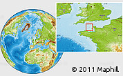 Gray Location Map of Guernsey, physical outside, hill shading