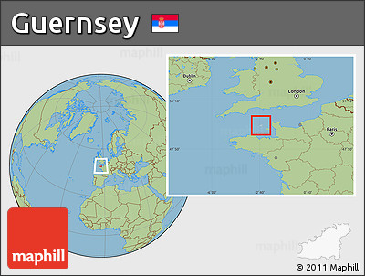 Gray Location Map of Guernsey, savanna style outside, hill shading inside