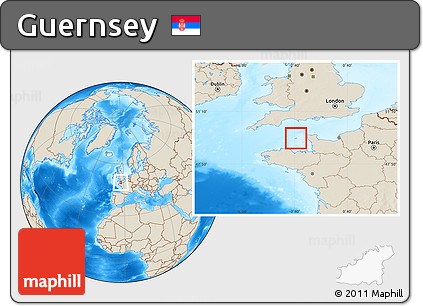Gray Location Map of Guernsey, shaded relief outside, hill shading