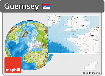 Physical Location Map of Guernsey, highlighted continent