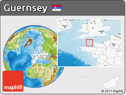 Physical Location Map of Guernsey, highlighted continent