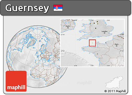 Physical Location Map of Guernsey, lighten, desaturated