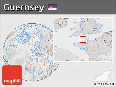Physical Location Map of Guernsey, lighten, desaturated