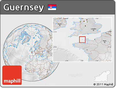 Physical Location Map of Guernsey, lighten, desaturated