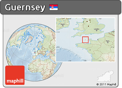 Physical Location Map of Guernsey, lighten