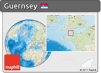 Physical Location Map of Guernsey, lighten, land only