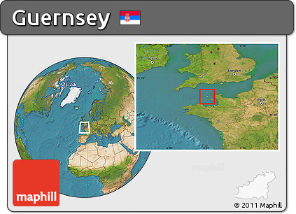 Physical Location Map of Guernsey, satellite outside