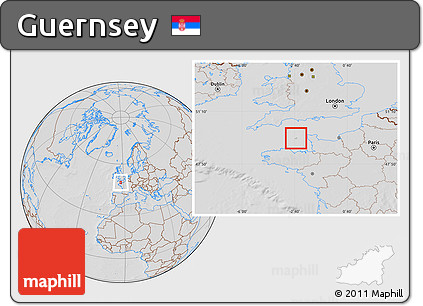 Savanna Style Location Map of Guernsey, lighten, desaturated, hill shading