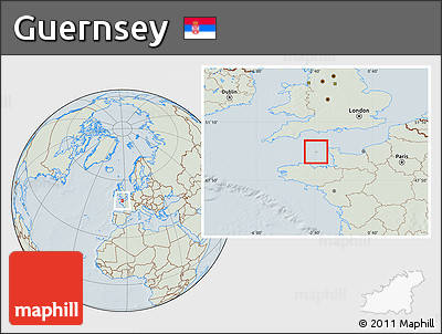 Savanna Style Location Map of Guernsey, lighten, hill shading