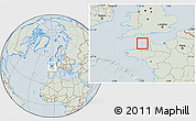 Savanna Style Location Map of Guernsey, lighten, hill shading