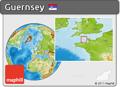 Savanna Style Location Map of Guernsey, physical outside, hill shading
