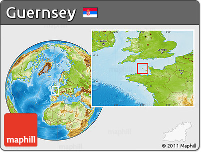 Savanna Style Location Map of Guernsey, physical outside, hill shading