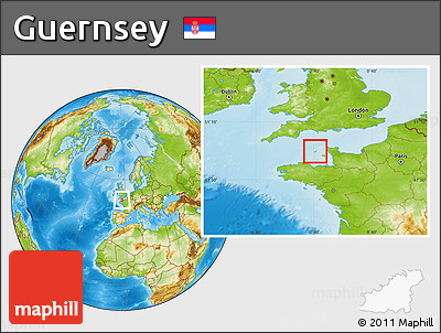Savanna Style Location Map of Guernsey, physical outside, hill shading