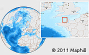 Shaded Relief Location Map of Guernsey, lighten, desaturated, land only