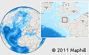 Shaded Relief Location Map of Guernsey, lighten, semi-desaturated, land only