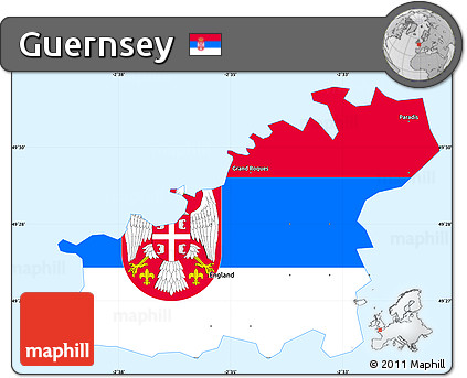 Flag Simple Map of Guernsey, single color outside, borders and labels