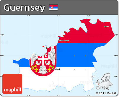 Flag Simple Map of Guernsey, single color outside, borders and labels