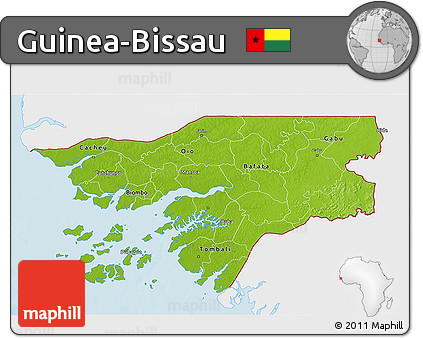 Physical 3D Map of Guinea-Bissau, single color outside
