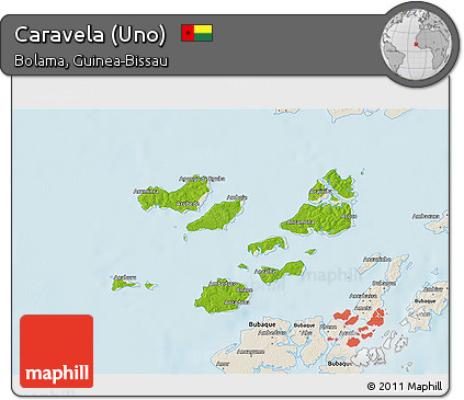 Physical 3D Map of Caravela (Uno), shaded relief outside