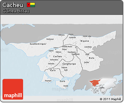 Gray 3D Map of Cacheu, single color outside