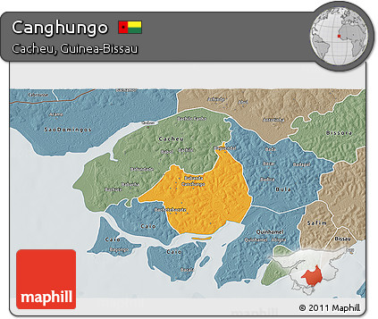 Political 3D Map of Canghungo, semi-desaturated