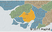 Political 3D Map of Canghungo, semi-desaturated
