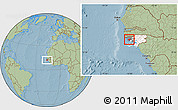 Savanna Style Location Map of Canghungo, highlighted country, highlighted parent region, hill shading