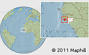 Savanna Style Location Map of Cacheu, highlighted country, hill shading