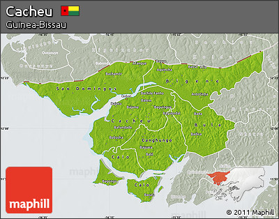 Physical Map of Cacheu, lighten, semi-desaturated