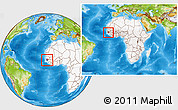 Physical Location Map of Guinea-Bissau, highlighted continent, within the entire continent